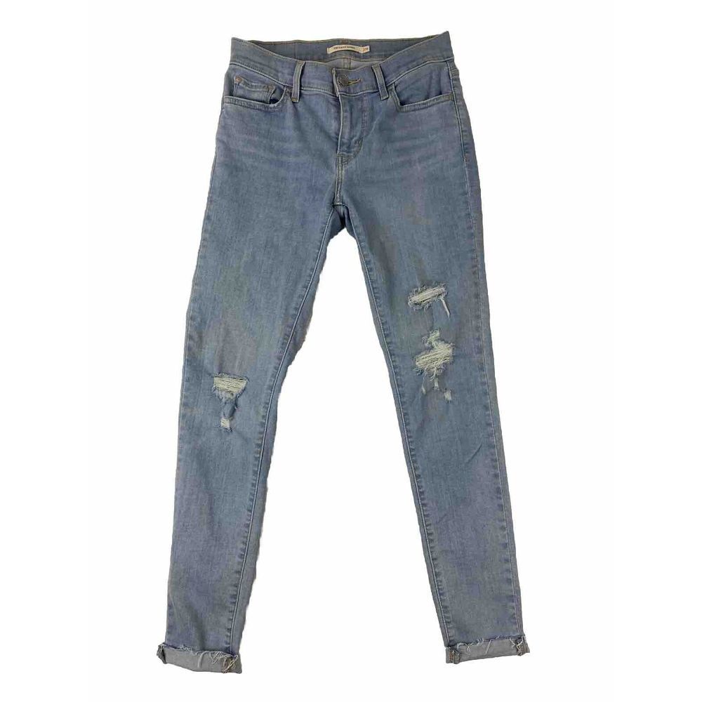 Levi's 710 Super Skinny Womens Rolled Raw Hem Light Wash Distressed Jeans Sz 26
